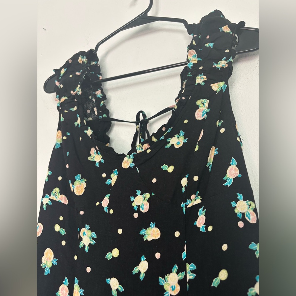 FREE PEOPLE BLACK FLORAL RUFFLE MINI DRESS SZ SMALL - Picture 3 of 10